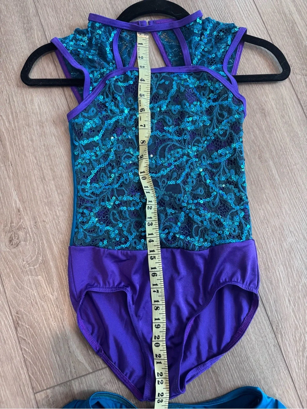 Weissman Teal and Purple Sequin Dance Costume Set Leotard and skirt